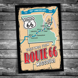 Greetings from Route 66 Missouri Map Postcard - 100th Anniversary