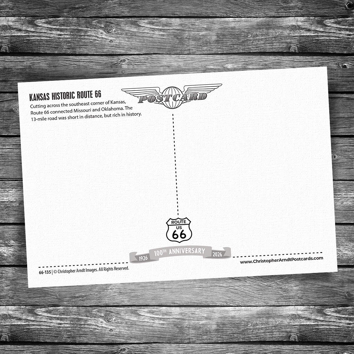 Greetings from Route 66 Kansas Map Postcard - 100th Anniversary