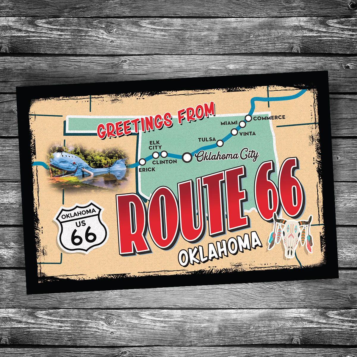 Greetings from Route 66 Oklahoma Map Postcard