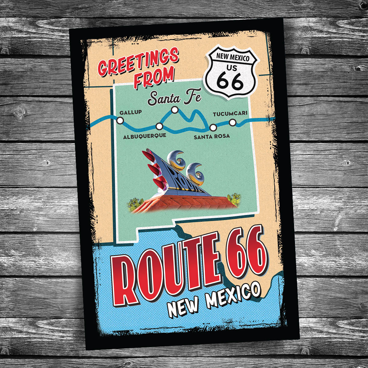 Greetings from Route 66 New Mexico Map Postcard