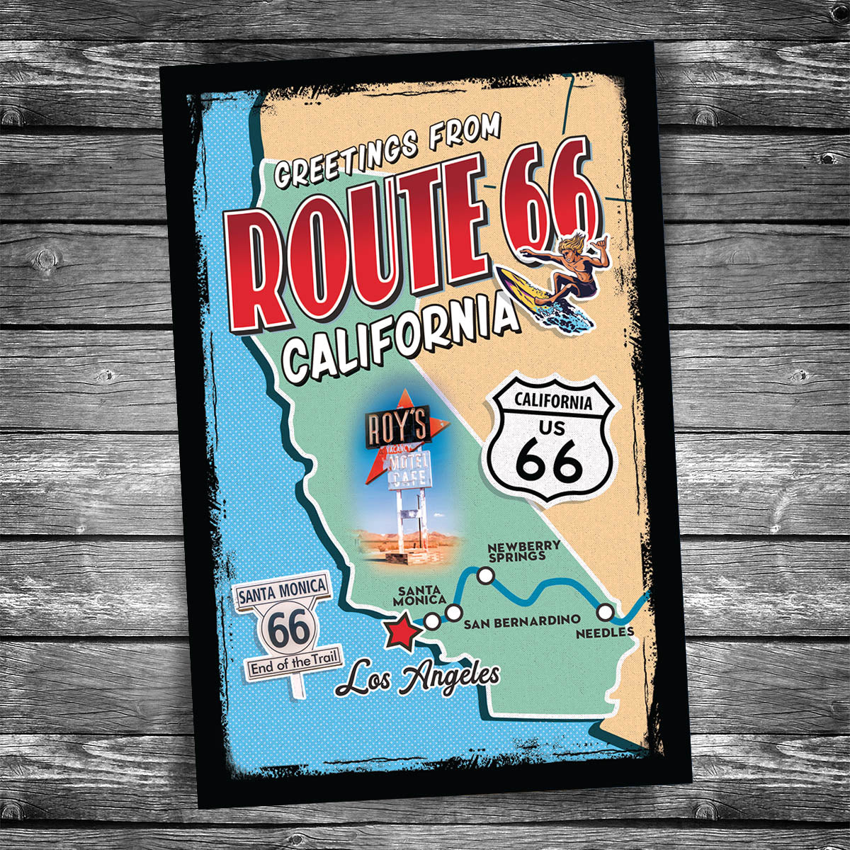 Greetings from Route 66 California Map Postcard