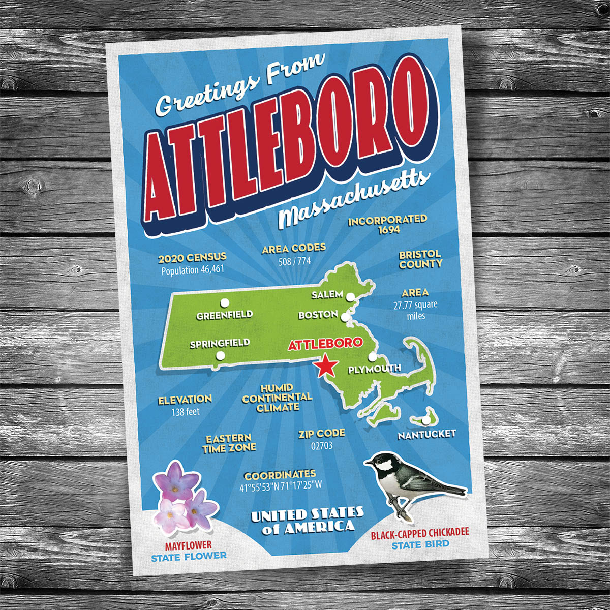 Greetings from Attleboro MA Postcard | Set of 8