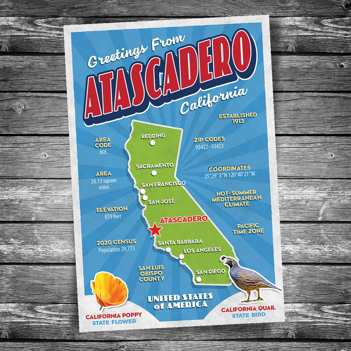 Greetings from Atascadero CA Postcard | Set of 8