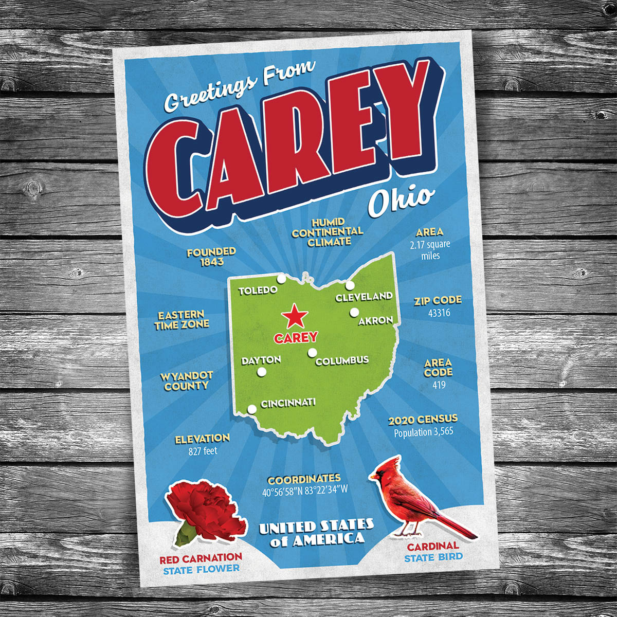 Greetings from Carey OH Postcard | Set of 8