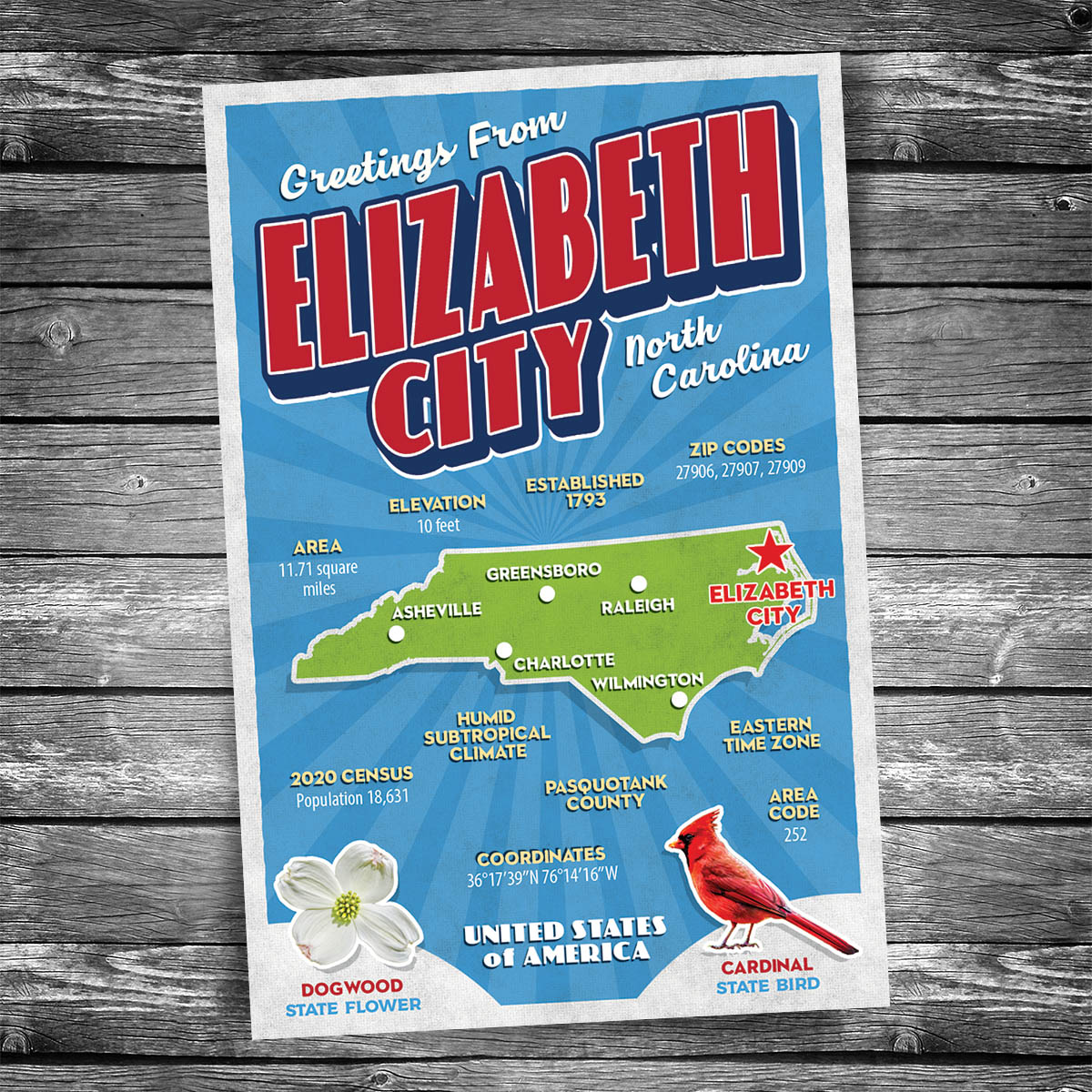 Greetings from Elizabeth City NC Postcard | Set of 9