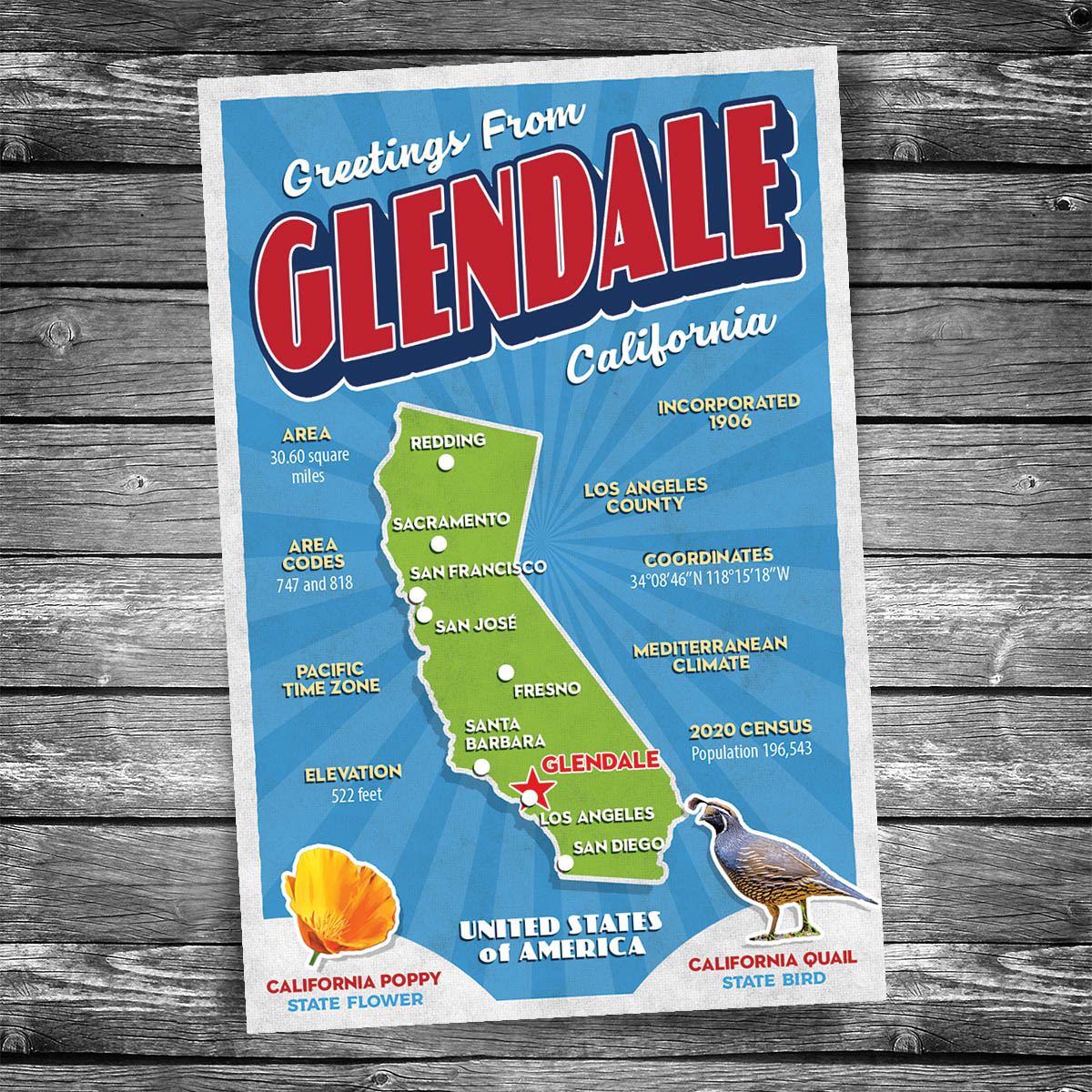 Greetings from Glendale CA Postcard | Set of 8