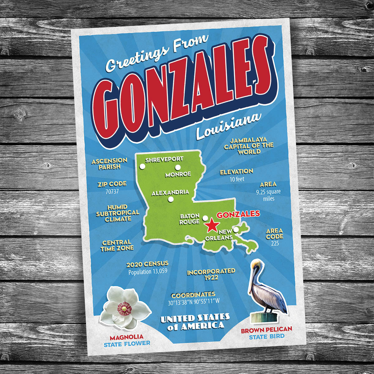 Greetings from Gonzales LA Postcard | Set of 8