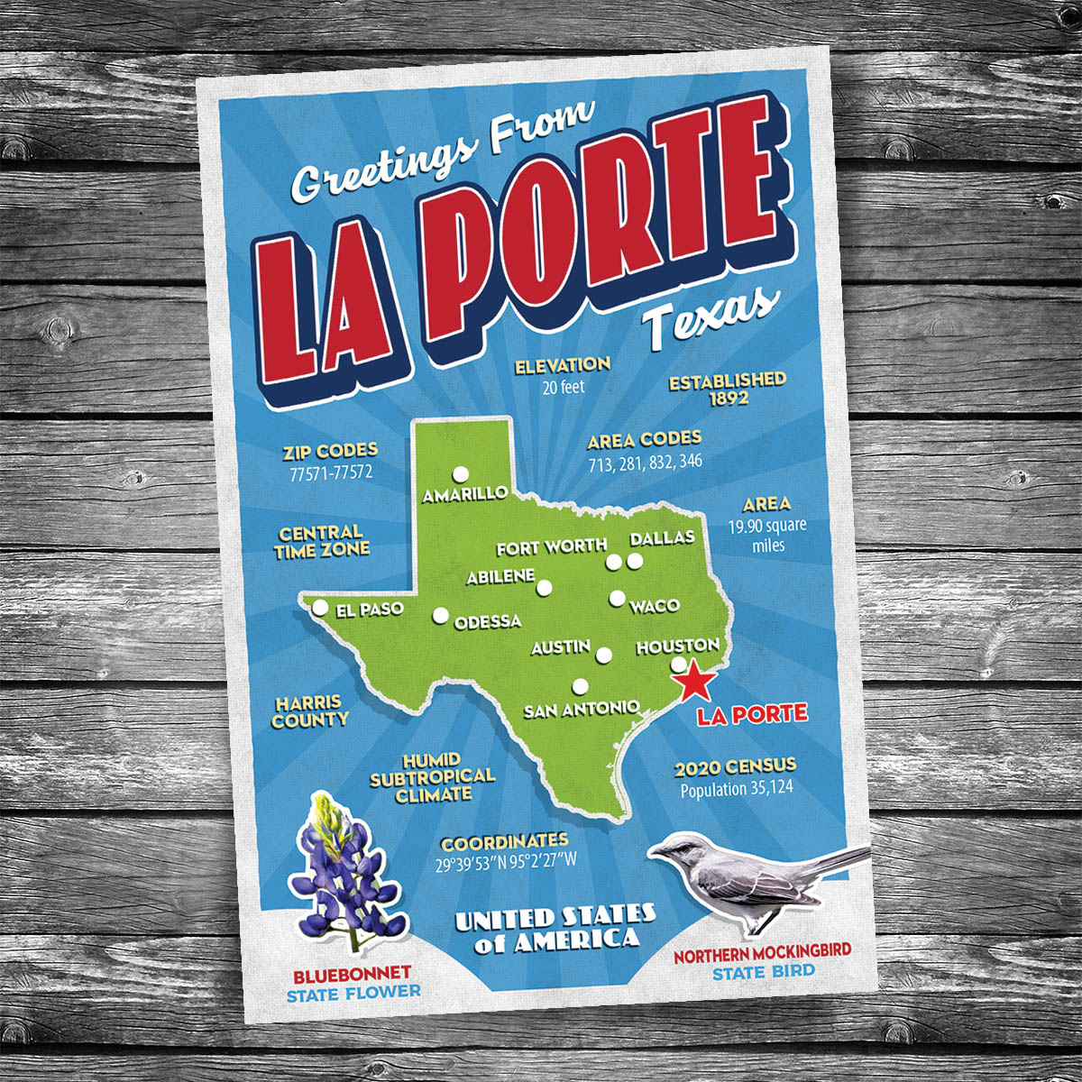 Greetings from La Porte TX Postcard | Set of 8