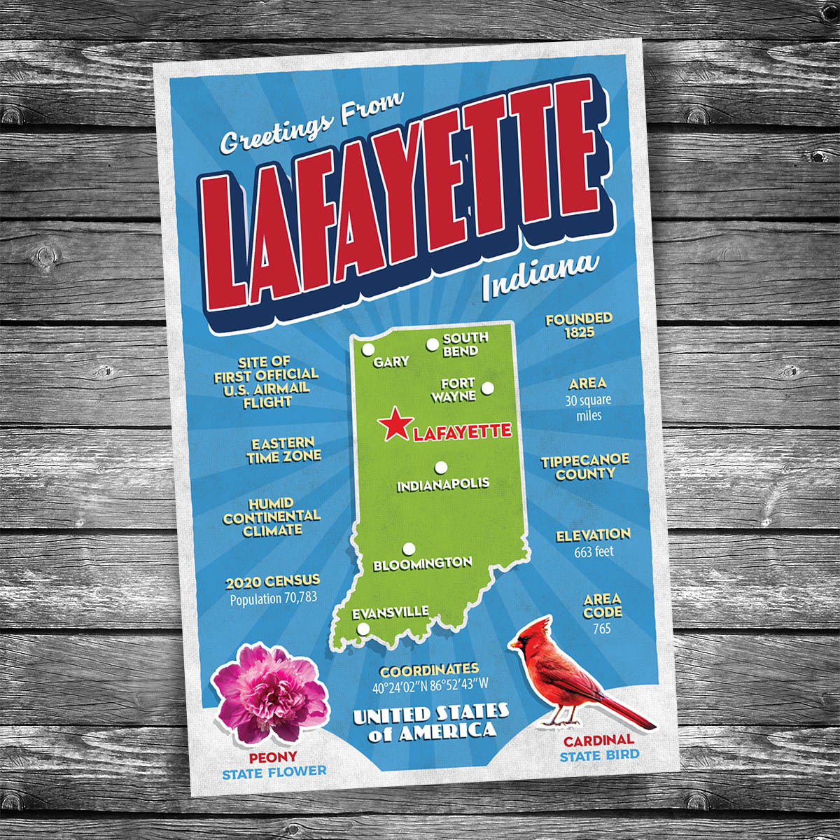 Greetings from Lafayette IN Postcard | Set of 8