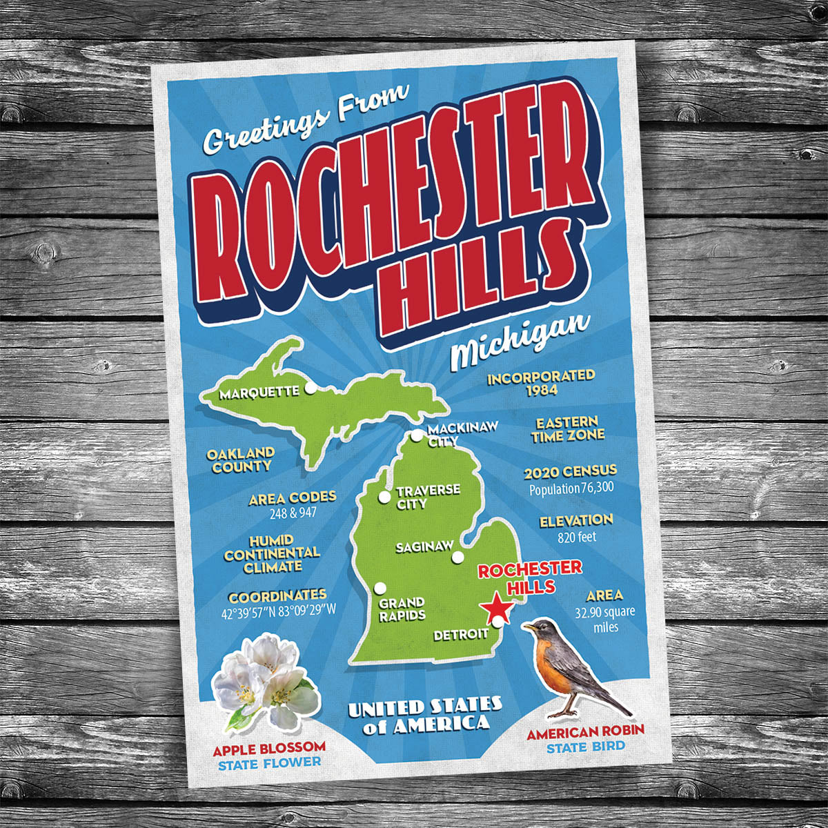 Greetings from Rochester Hills MI Postcard | Set of 8