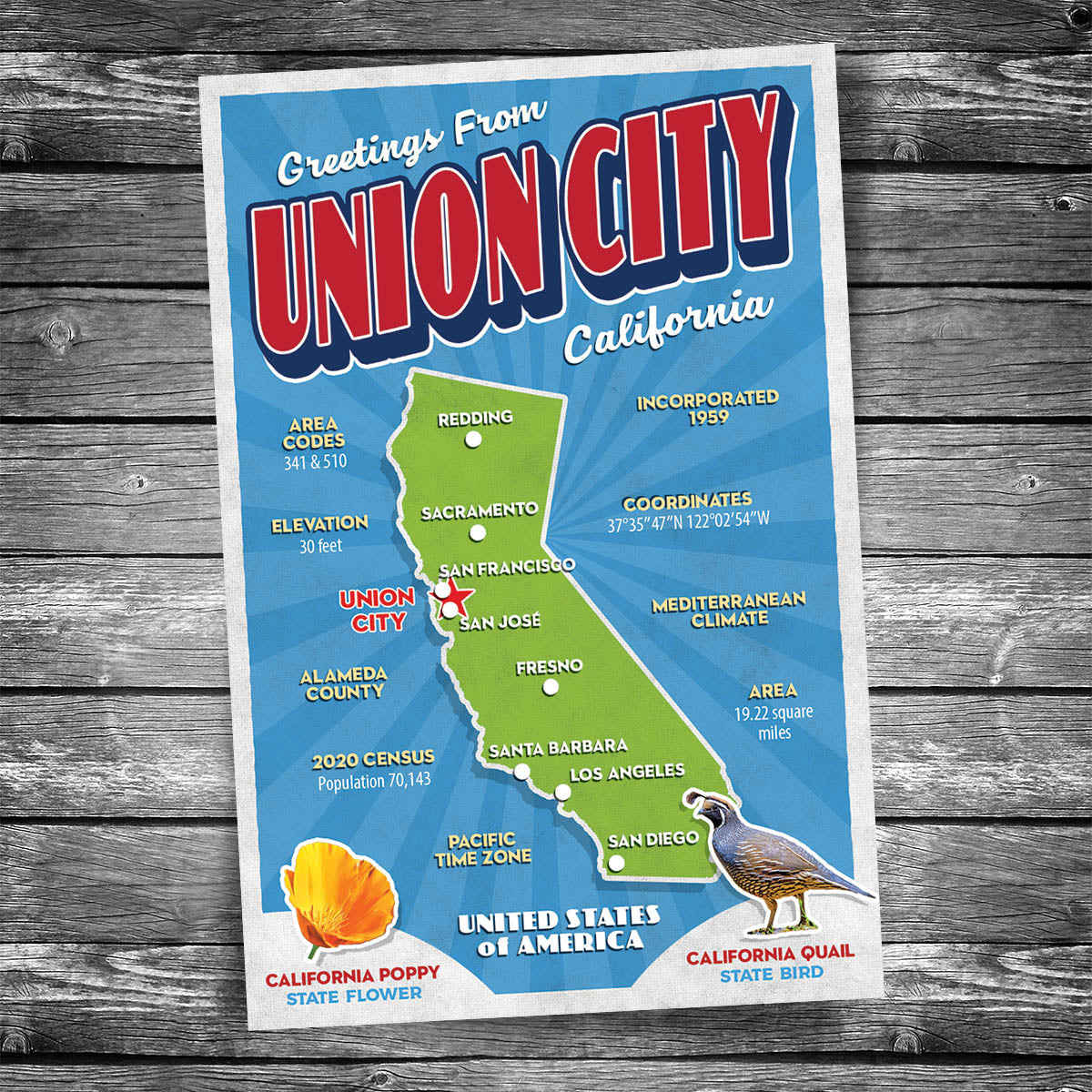 Greetings from Union City CA Postcard | Set of 8