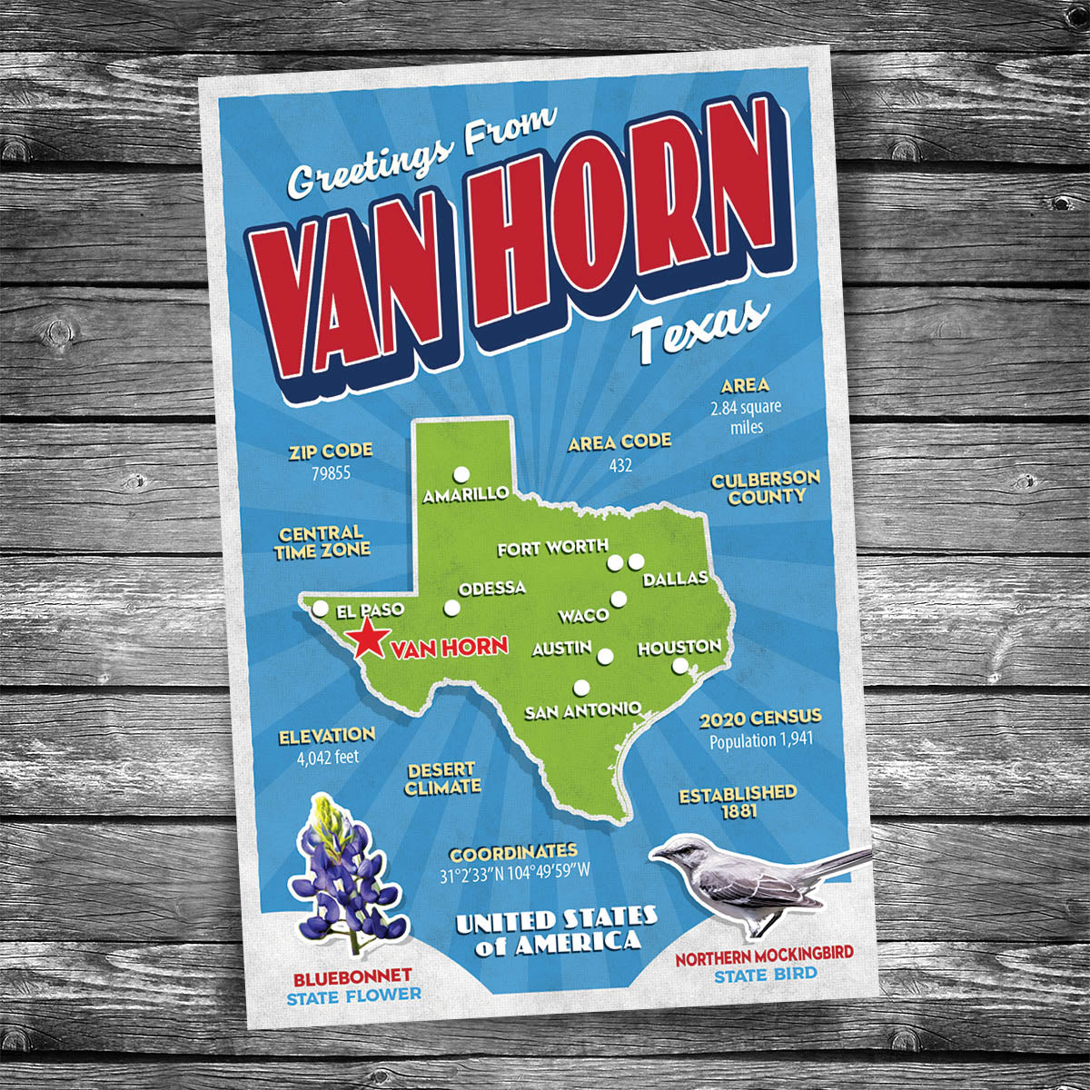 Greetings from Van Horn TX Postcard | Set of 9