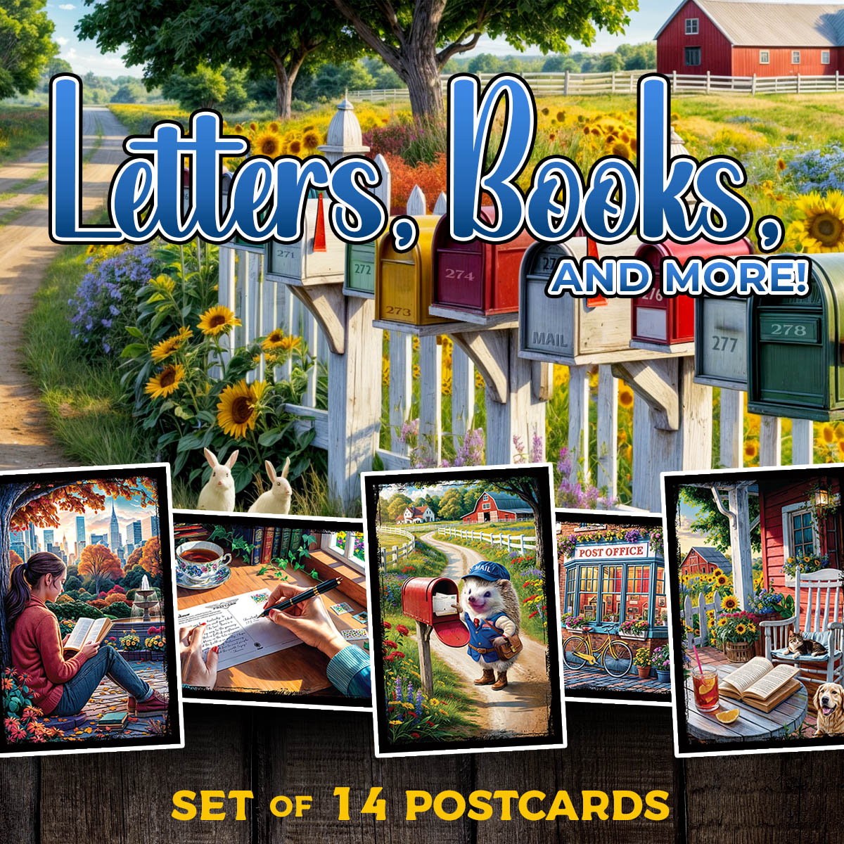 Letters, Books, & More | Postcard Set of 14
