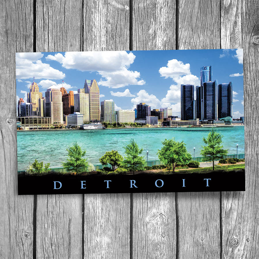 Detroit Skyline and River Postcard