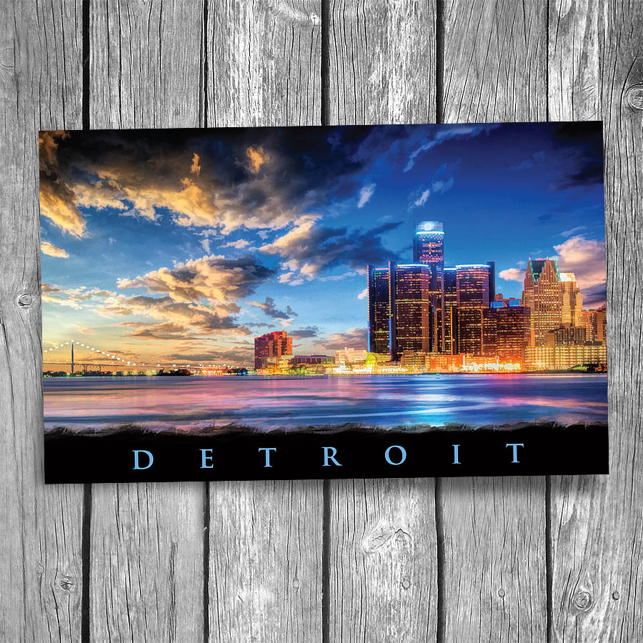 Detroit Skyline Sunset Postcard