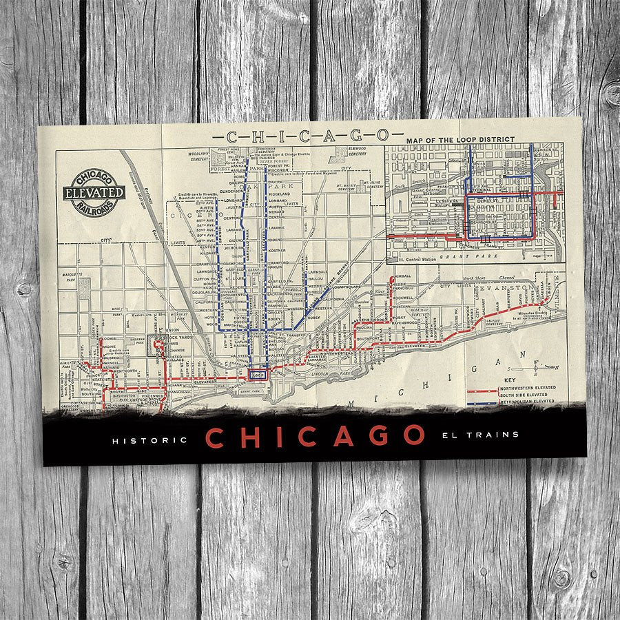 Historic Chicago "L" Map Postcard