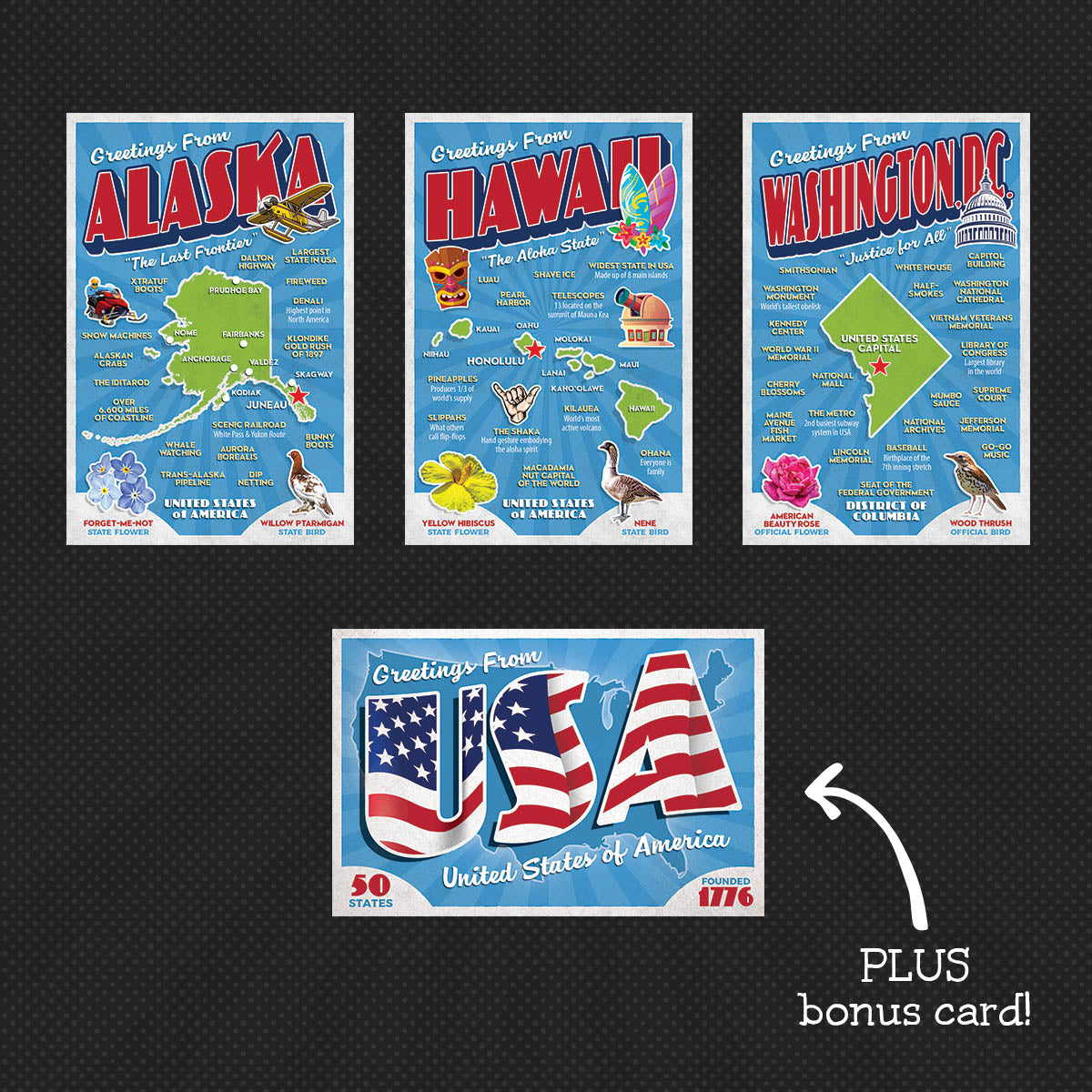 USA State Postcards | Set of 57