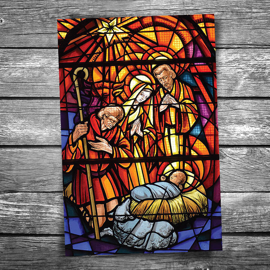 Stained Glass Nativity Christmas Postcard