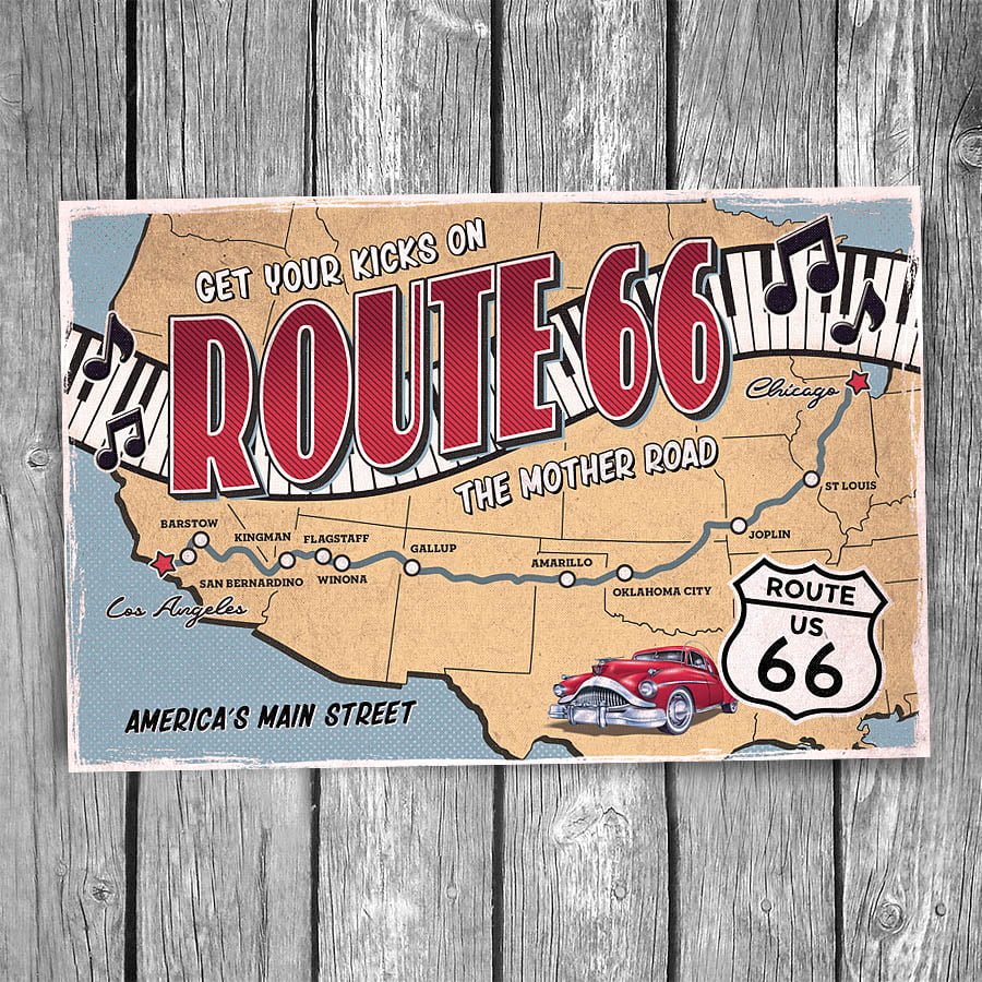 Get Your Kicks on Route 66 Map Postcard