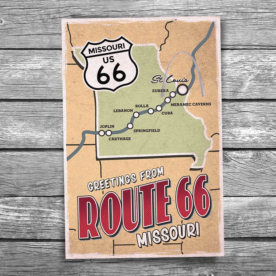 Greetings from Route 66 Missouri Map Postcard
