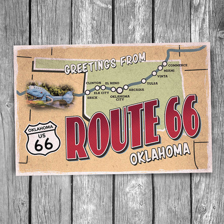 Greetings from Route 66 Oklahoma Map Postcard