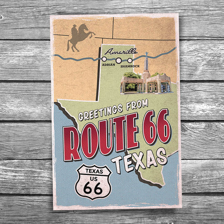 Greetings from Route 66 Texas Map Postcard