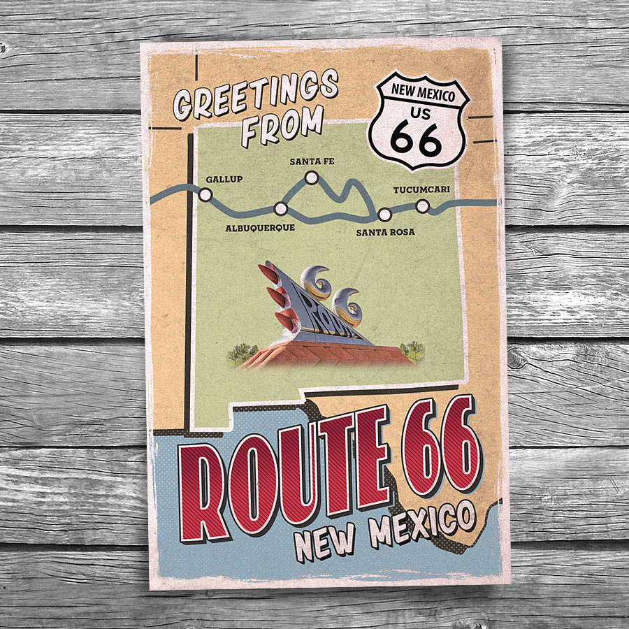 Greetings from Route 66 New Mexico Map Postcard