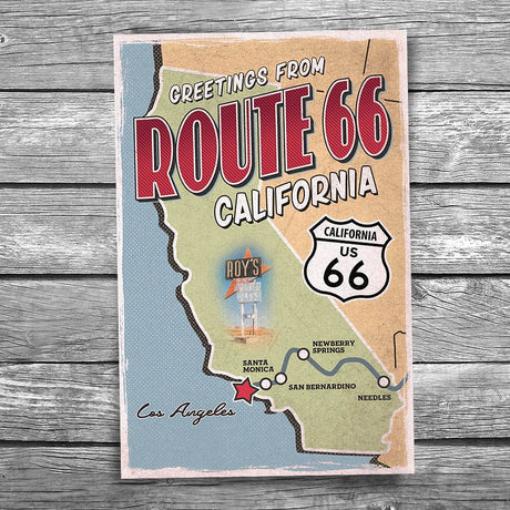Greetings from Route 66 California Map Postcard