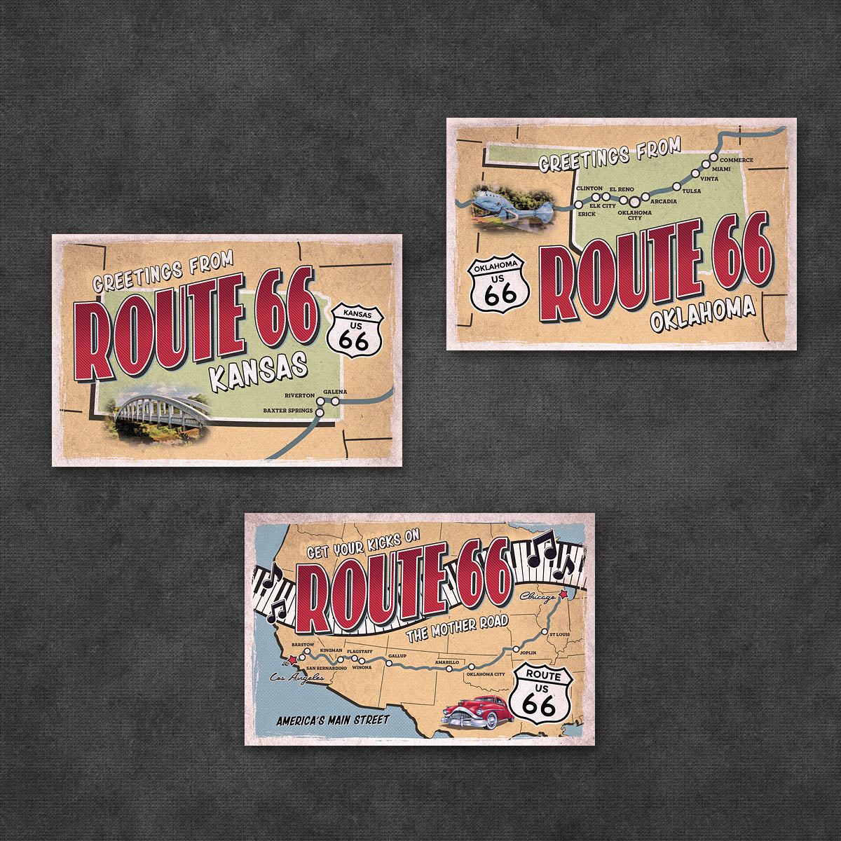 Route 66 State Map Postcards | Set of 9