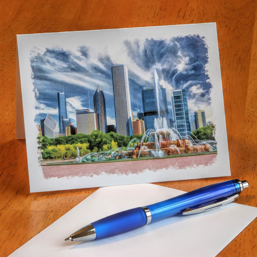 Buckingham Fountain Skyscrapers Notecard – Christopher Arndt Postcard Co