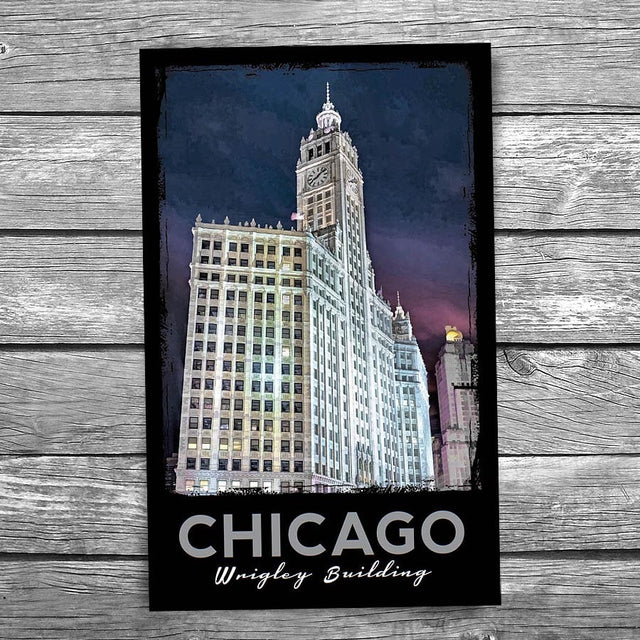 Wrigley Building at Night Chicago Postcard