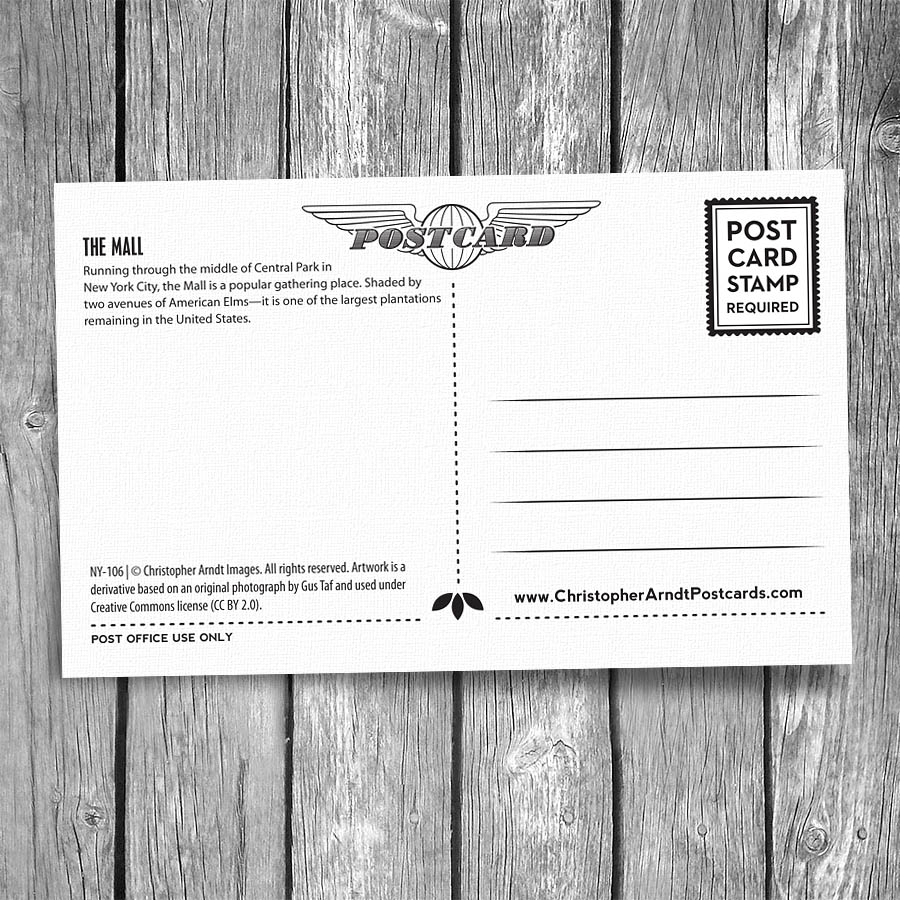 Central Park Mall New York City Postcard | Set of 8
