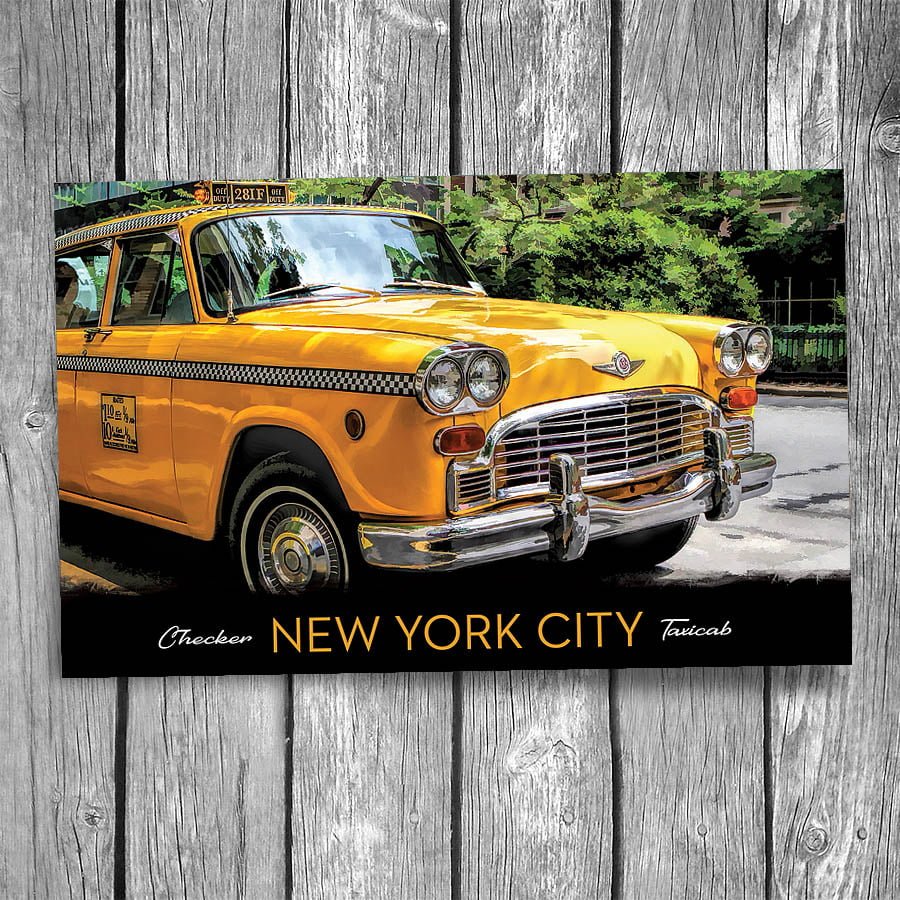 Yellow Checker Taxicab New York City Postcard